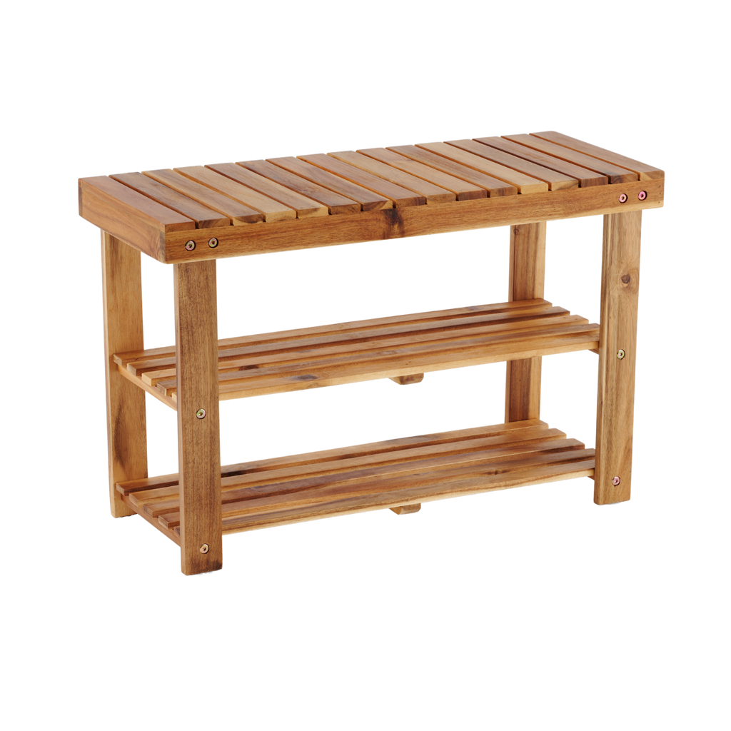 Acacia Wood Shoe Rack Bench — Holds Up to 200 lbs