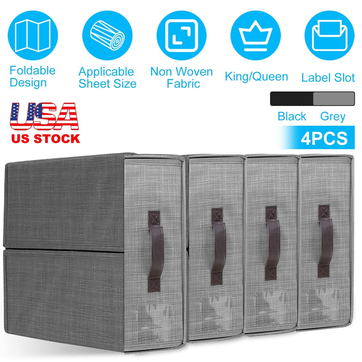 Foldable Bed Sheet Storage Bins — 4 Pack