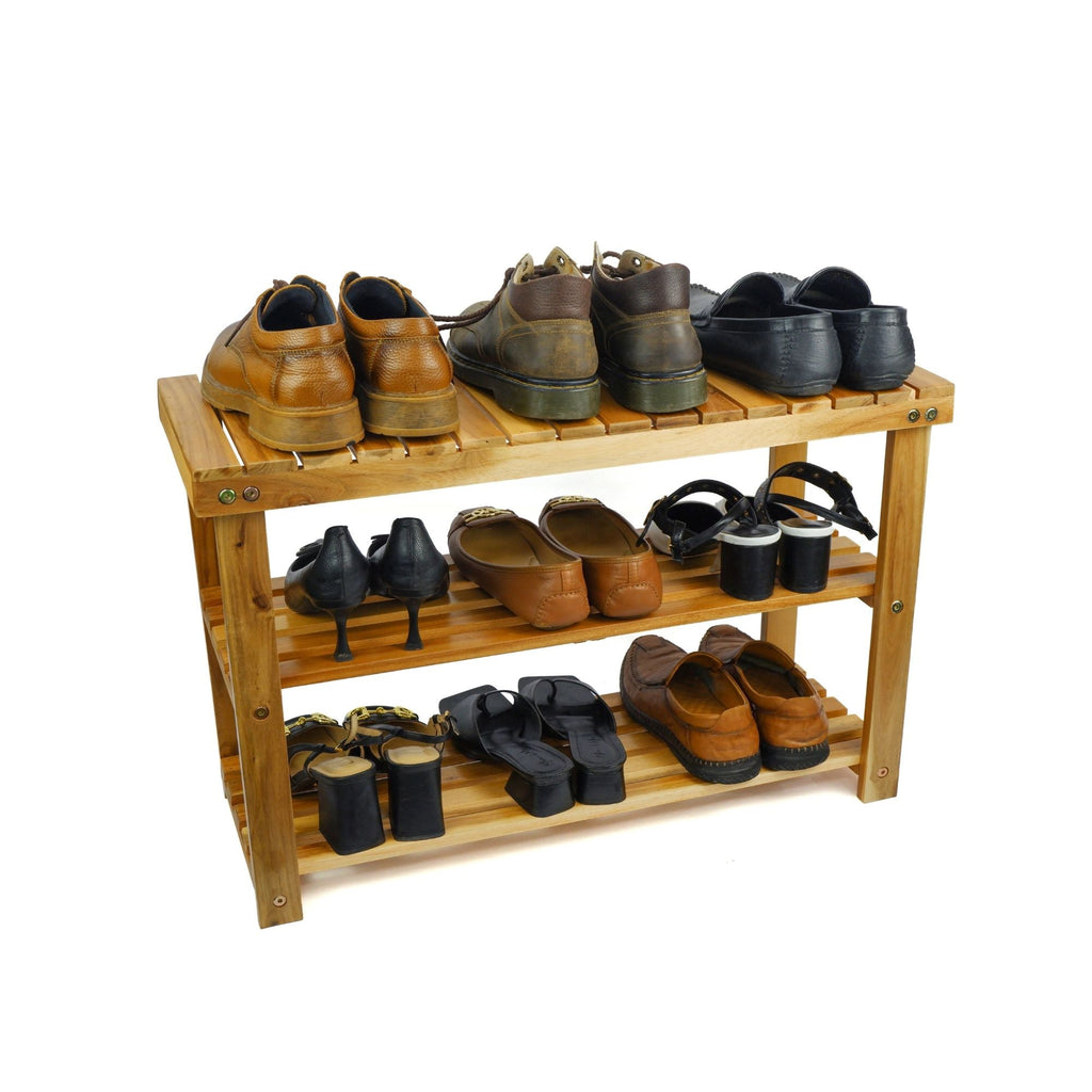 Acacia Wood Shoe Rack Bench — Holds Up to 200 lbs