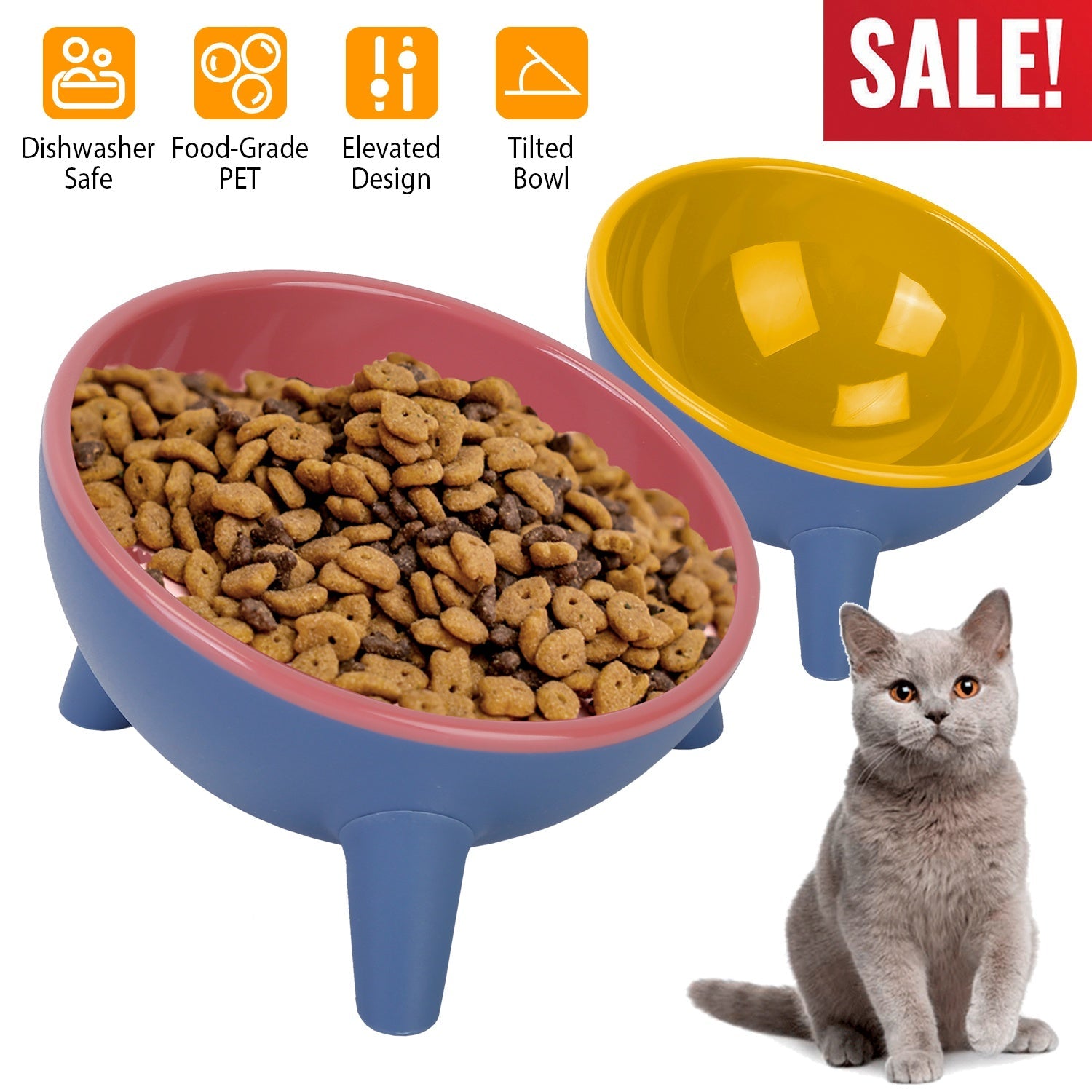 Elevated Tilted Cat Food & Water Bowl — Backflow Prevention