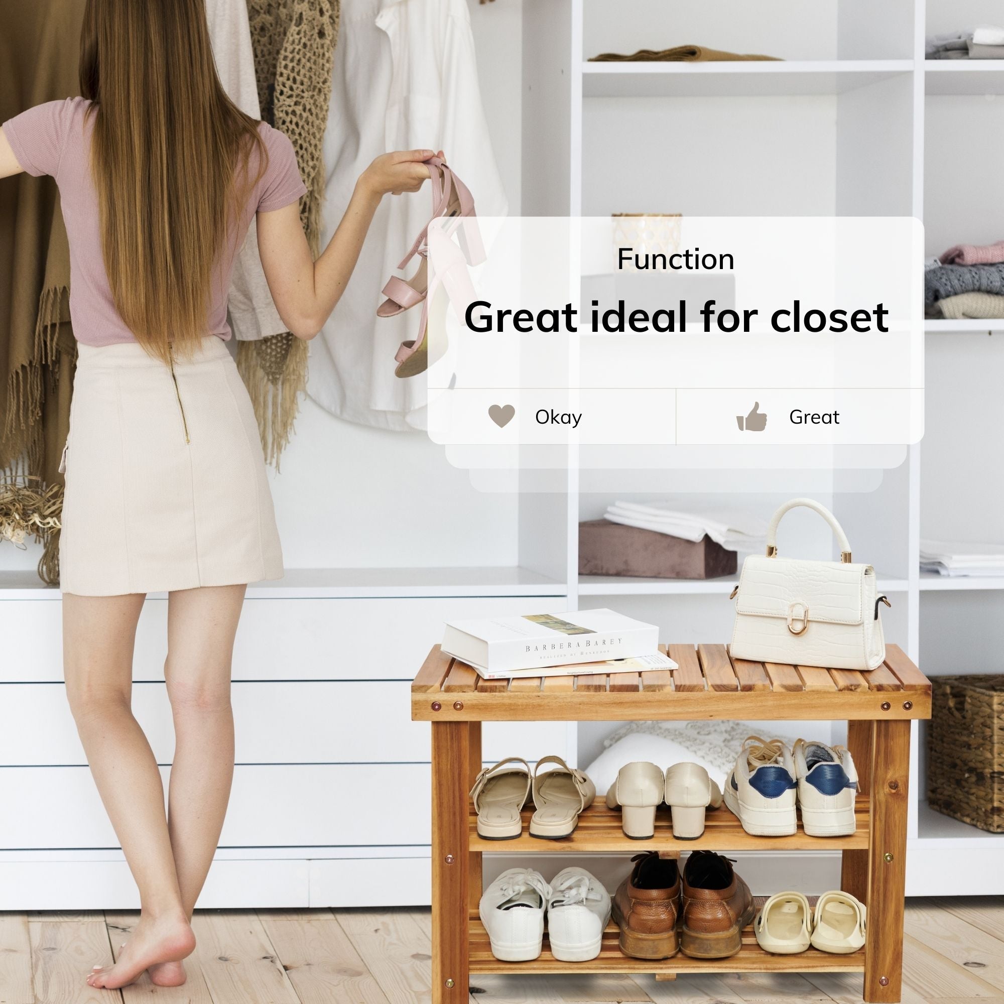 Acacia Wood Shoe Rack Bench — Holds Up to 200 lbs