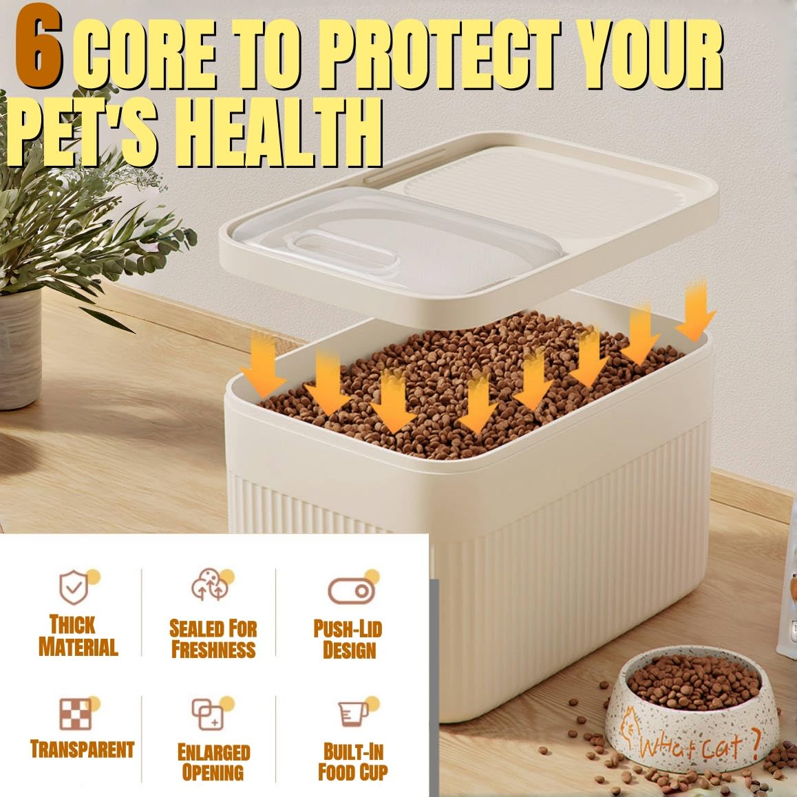 High-Capacity Airtight Pet Food Storage Container with Measuring Cup