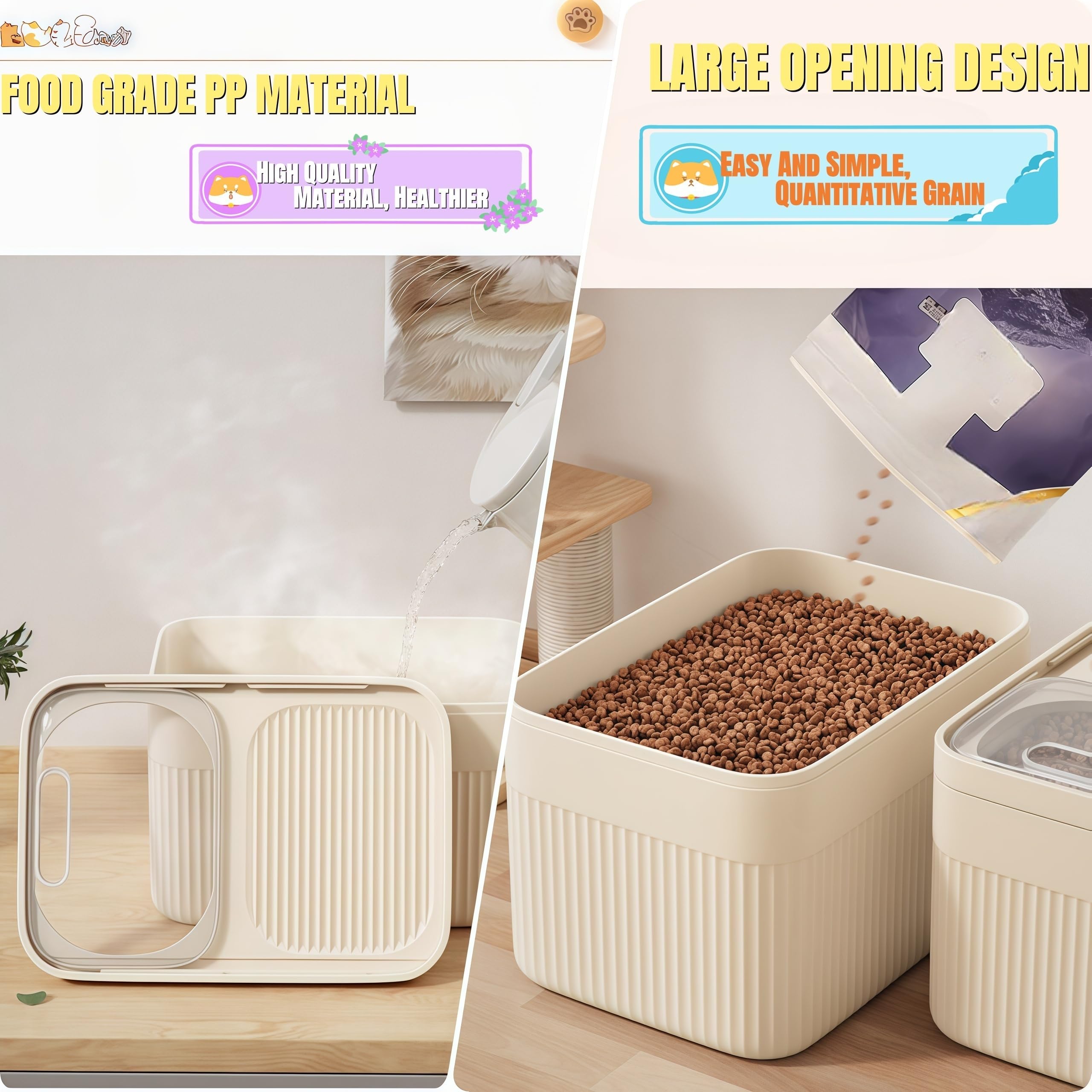 High-Capacity Airtight Pet Food Storage Container with Measuring Cup