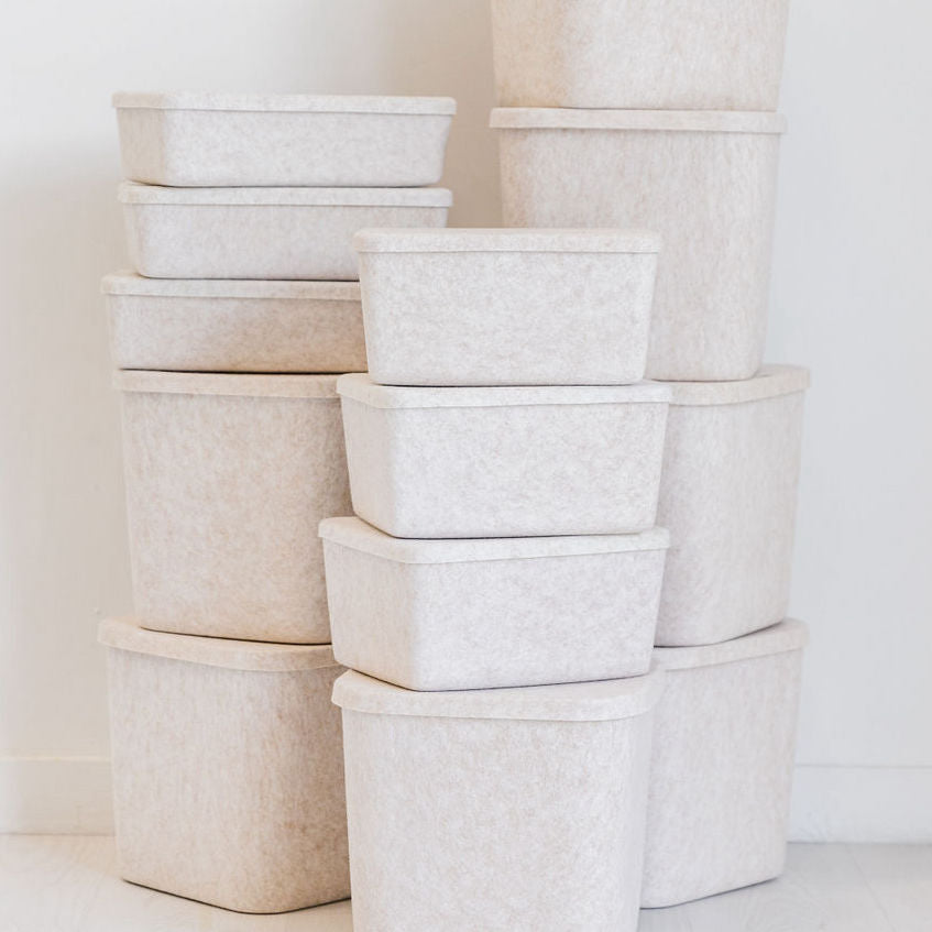 The Sculpted Bin — Wide with Lid | Set of 3