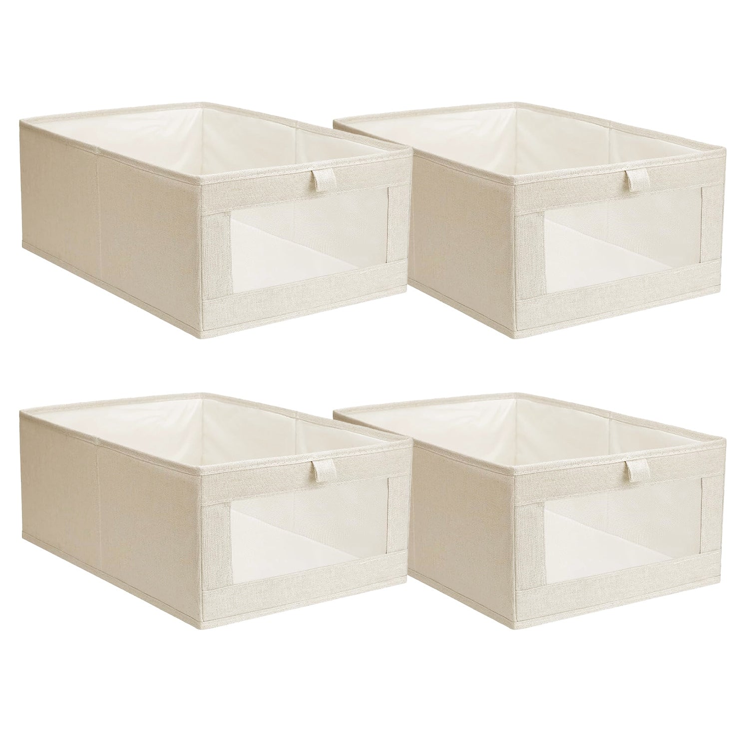 4-Pack Foldable Linen Clothing Storage Bins with Clear Window