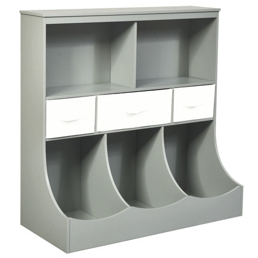 Freestanding Cubby Storage Organizer with 3 Baskets — Gray
