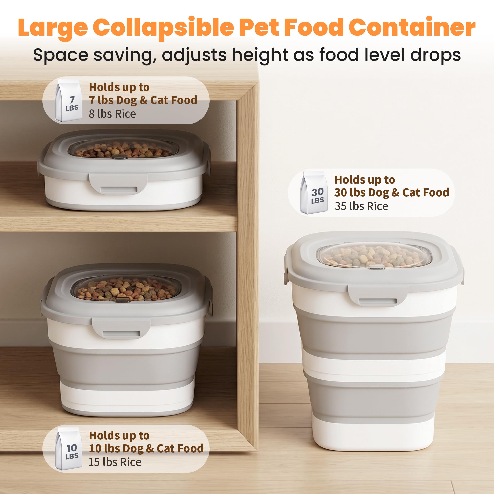 Collapsible Pet Food Storage Container with Wheels & Clear Window