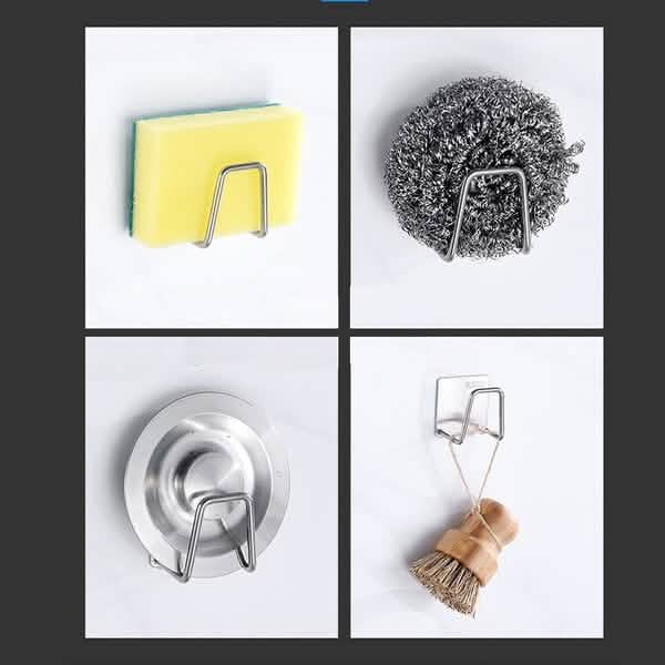 Stainless Steel Sink Sponge Holder — Self-Adhesive with Drain Rack