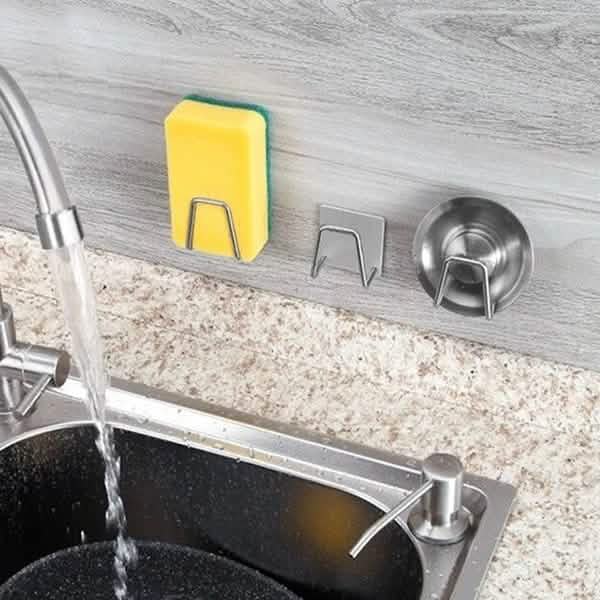 Stainless Steel Sink Sponge Holder — Self-Adhesive with Drain Rack