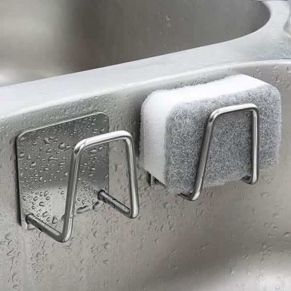 Stainless Steel Sink Sponge Holder — Self-Adhesive with Drain Rack