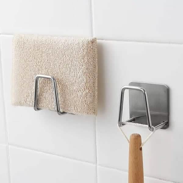 Stainless Steel Sink Sponge Holder — Self-Adhesive with Drain Rack