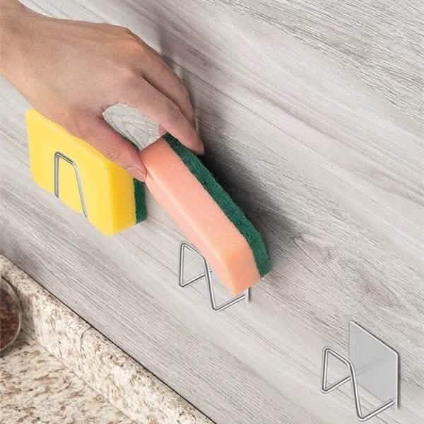 Stainless Steel Sink Sponge Holder — Self-Adhesive with Drain Rack