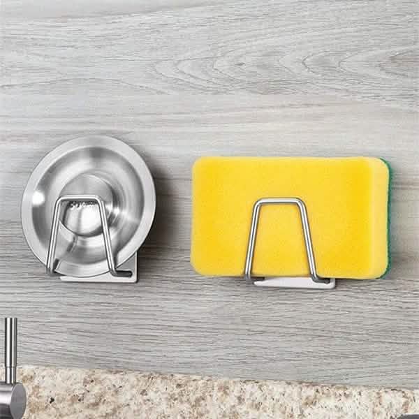 Stainless Steel Sink Sponge Holder — Self-Adhesive with Drain Rack
