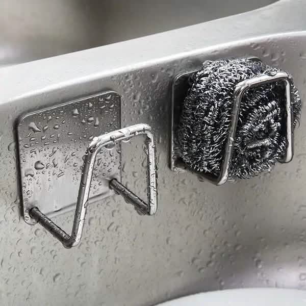 Stainless Steel Sink Sponge Holder — Self-Adhesive with Drain Rack