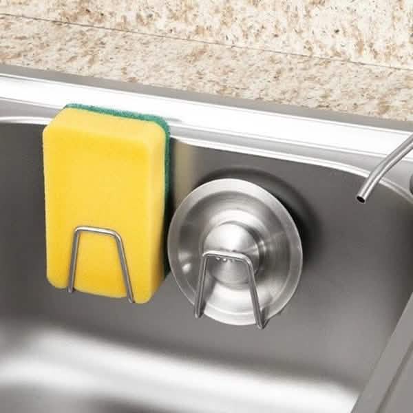 Stainless Steel Sink Sponge Holder — Self-Adhesive with Drain Rack