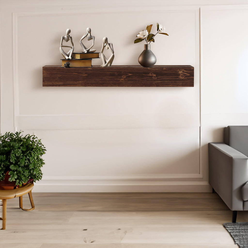 60" Rustic Wood Fireplace Mantel Shelf — Wall-Mounted, Espresso & Solid Wood