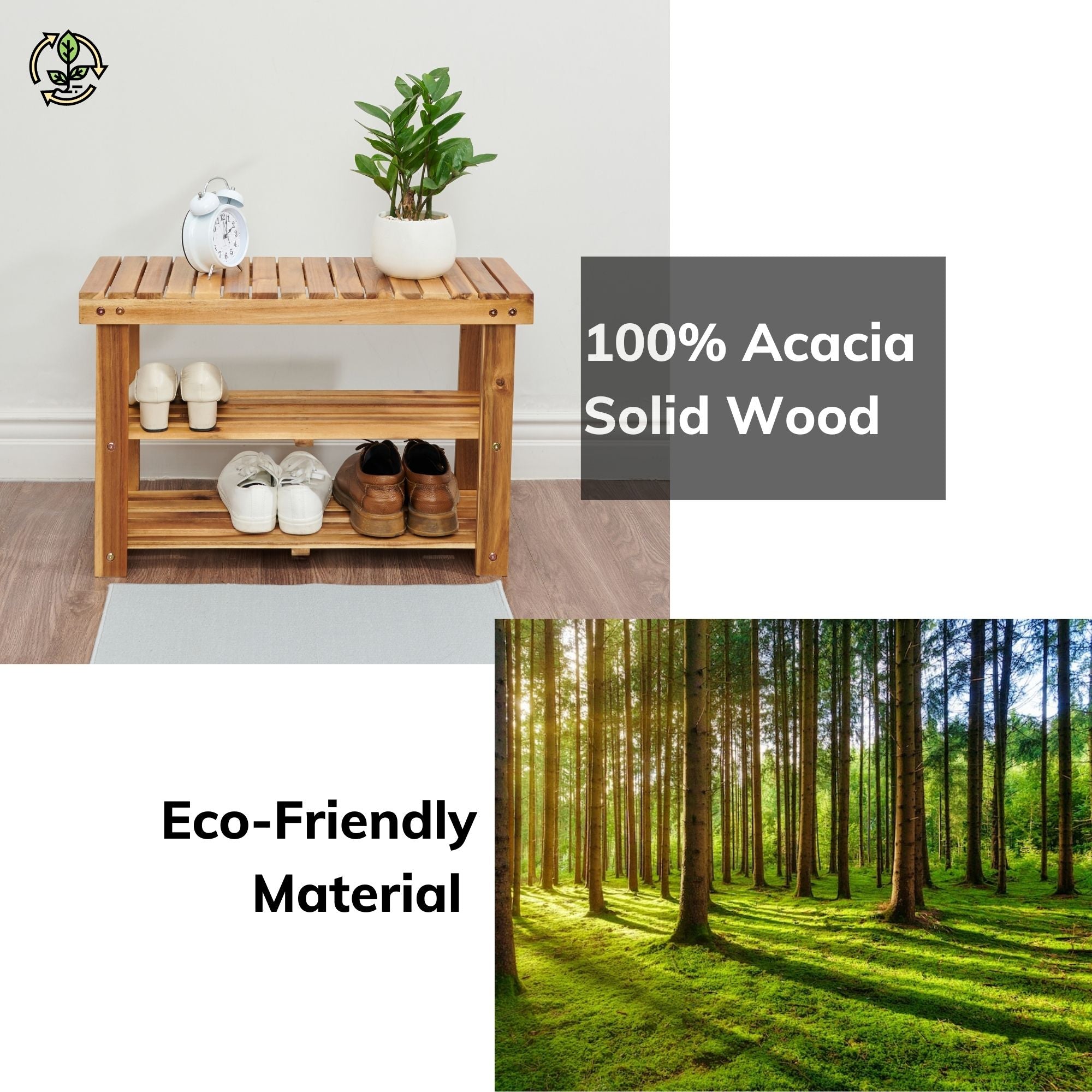 Acacia Wood Shoe Rack Bench — Holds Up to 200 lbs