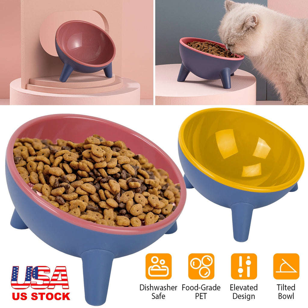 Elevated Tilted Cat Food & Water Bowl — Backflow Prevention