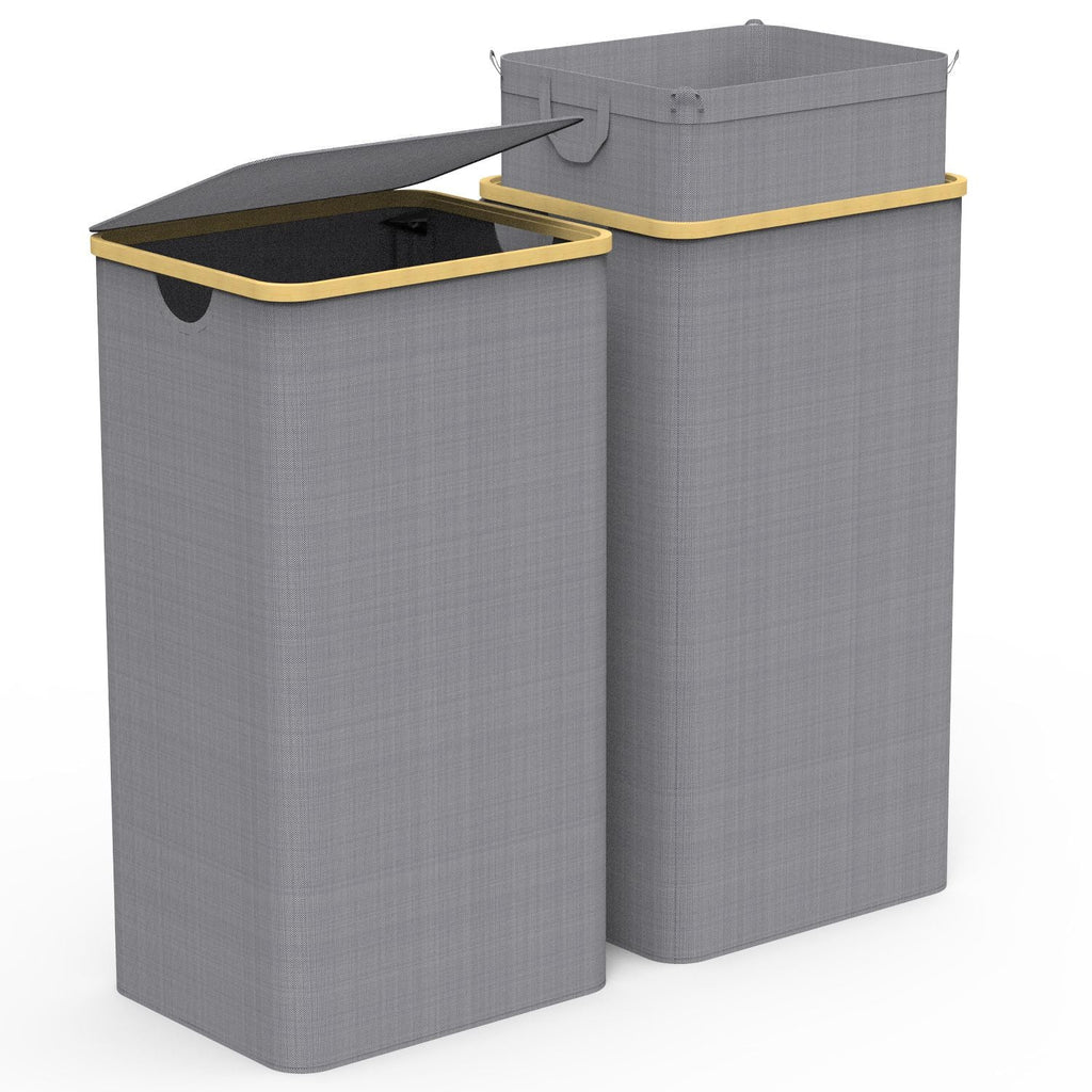 Large Foldable Laundry Hamper with Lid— 90L / 23.8 Gal, Dove Gray