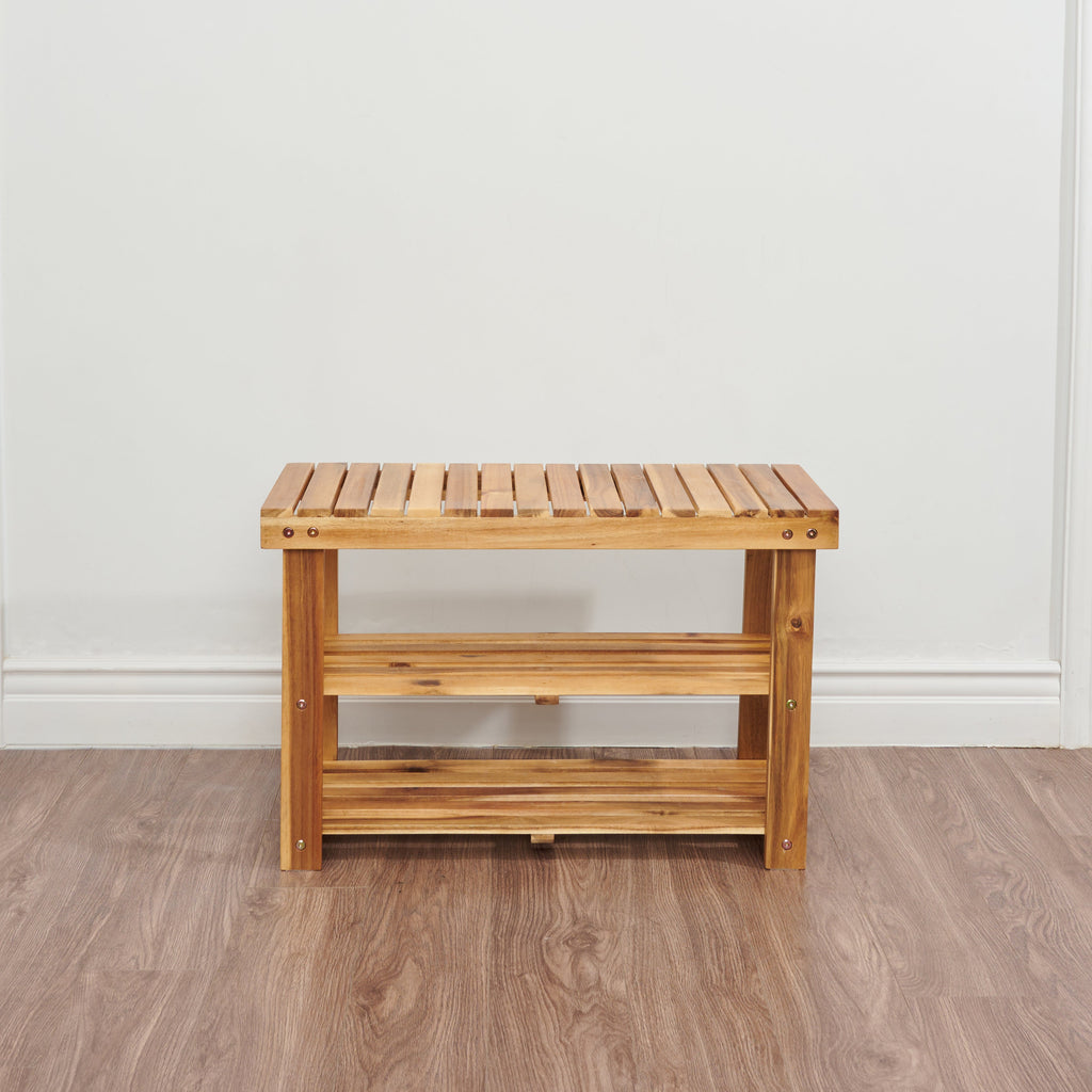 Acacia Wood Shoe Rack Bench — Holds Up to 200 lbs