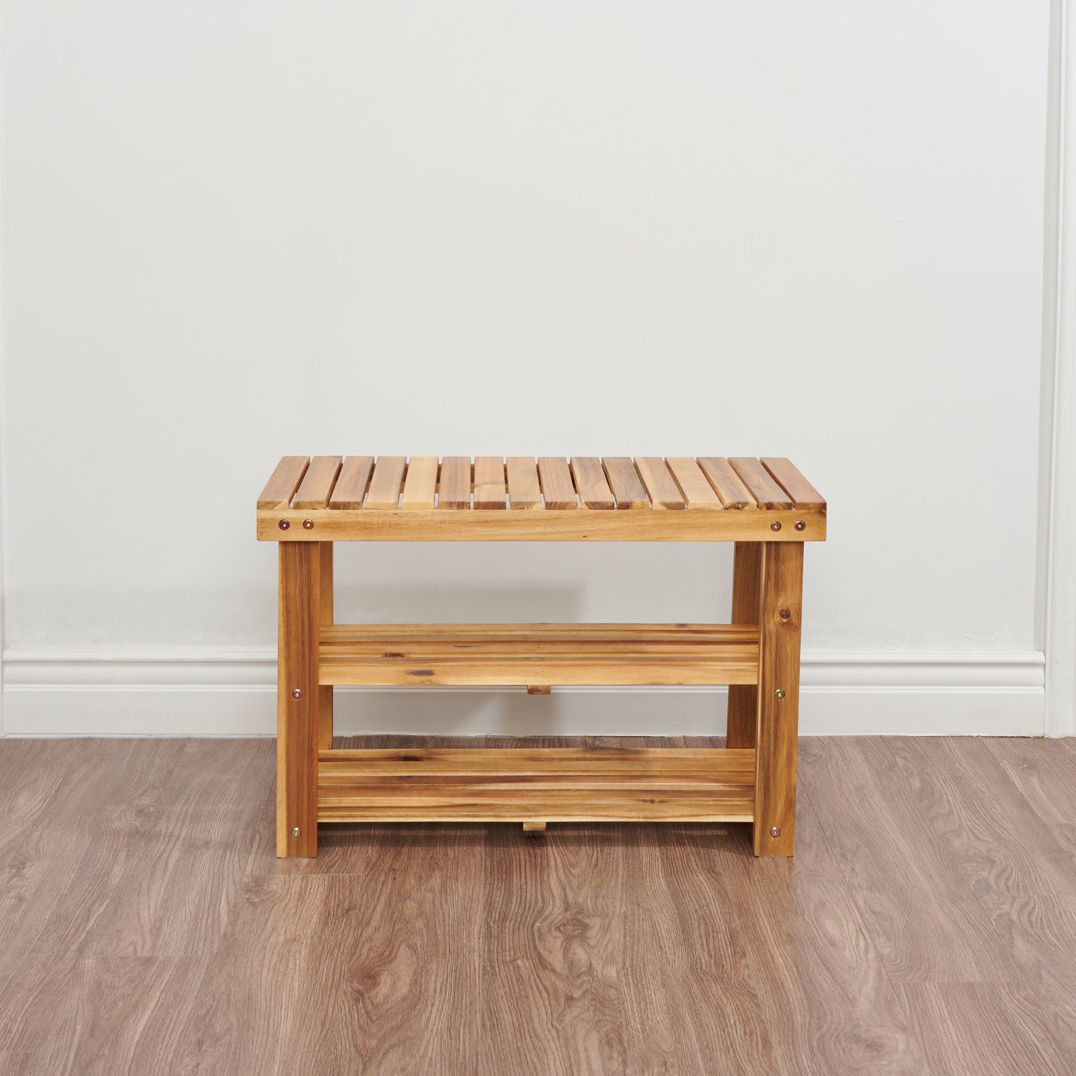 Acacia Wood Shoe Rack Bench — Holds Up to 200 lbs