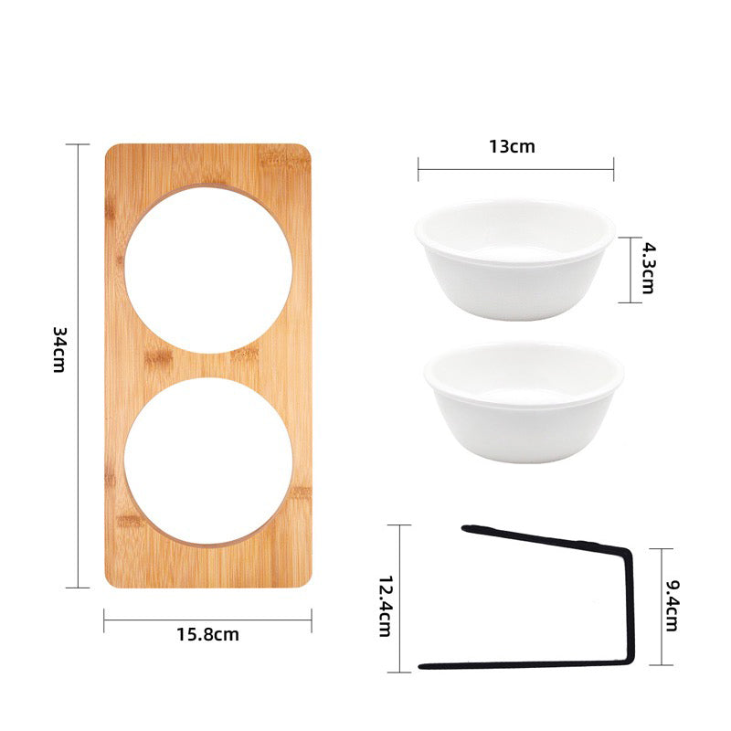 Tall Ceramic Cat Water Bowl with Bamboo & Iron Stand