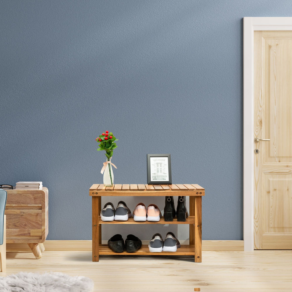 Acacia Wood Shoe Rack Bench — Holds Up to 200 lbs