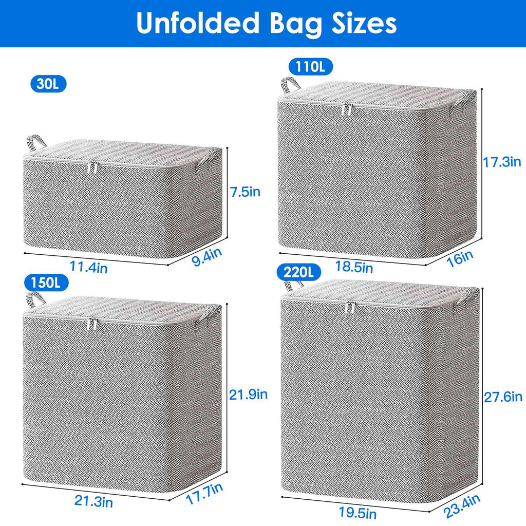 4-Pack Foldable Non-Woven Storage Bags with Zipper Lid