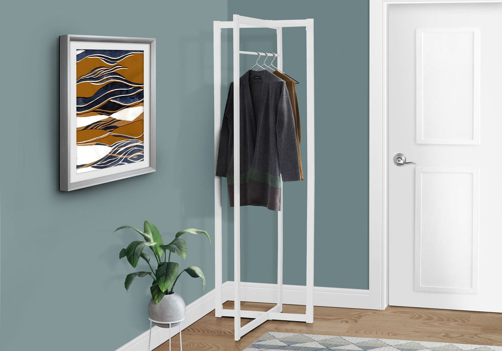 Free-Standing Hall Tree Coat Rack with Hanging Bar — White