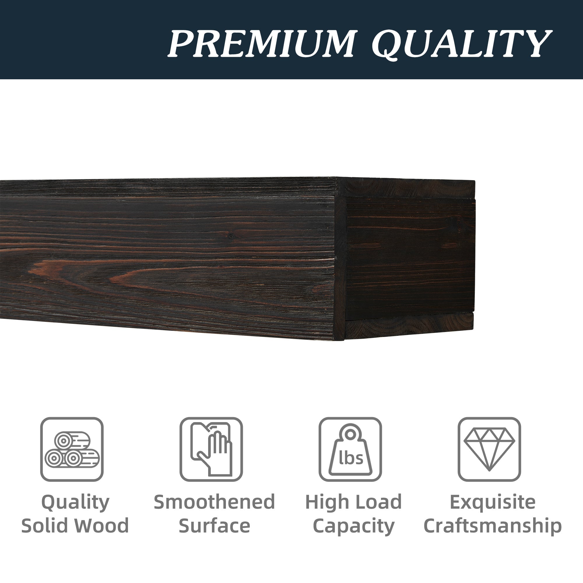 72" Rustic Wood Fireplace Mantel Shelf — Wall-Mounted, Espresso