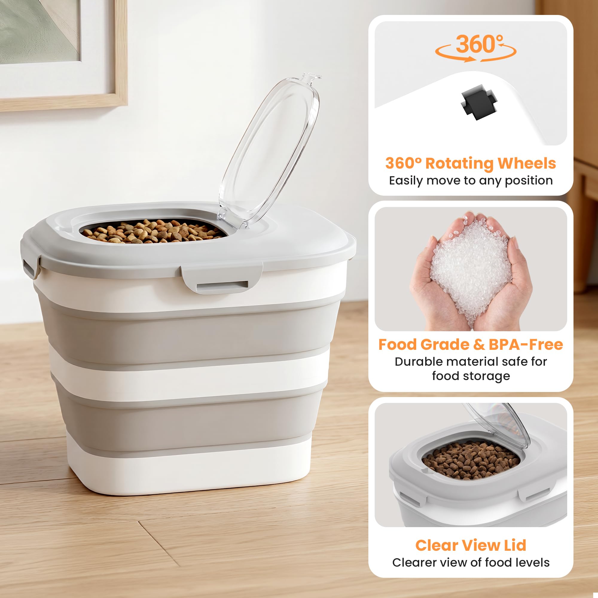 Collapsible Pet Food Storage Container with Wheels & Clear Window