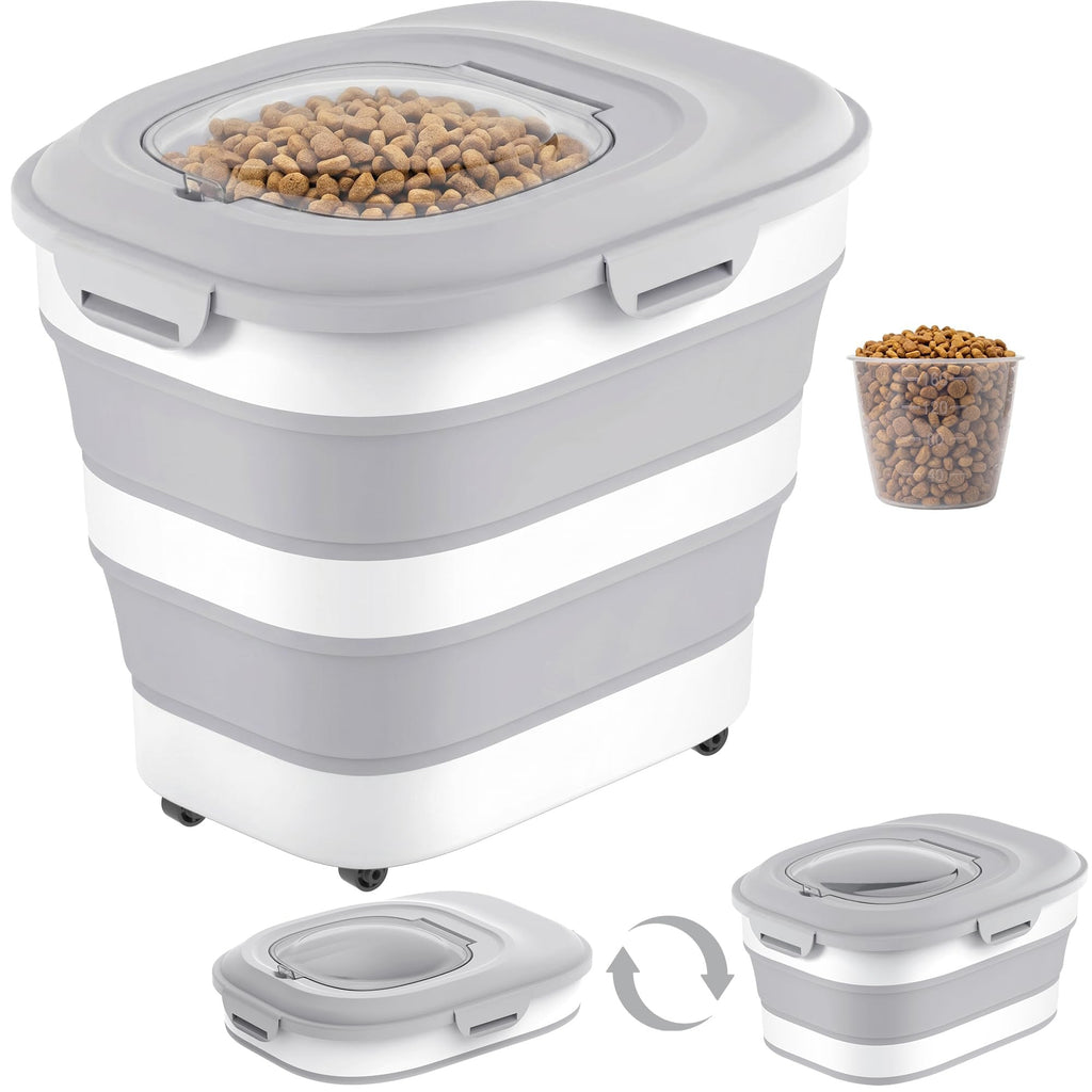 Collapsible Pet Food Storage Container with Wheels & Clear Window
