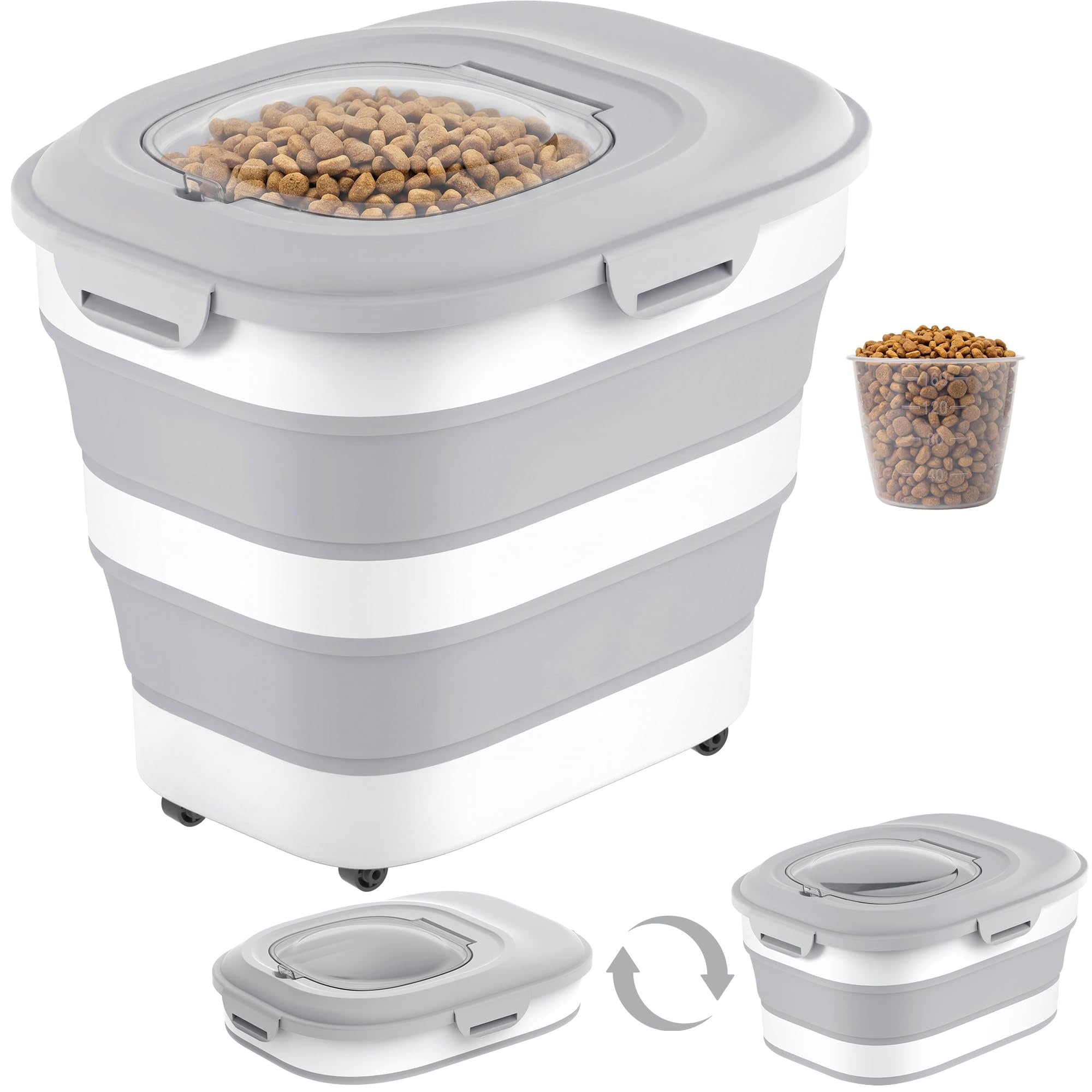 Collapsible Pet Food Storage Container with Wheels & Clear Window