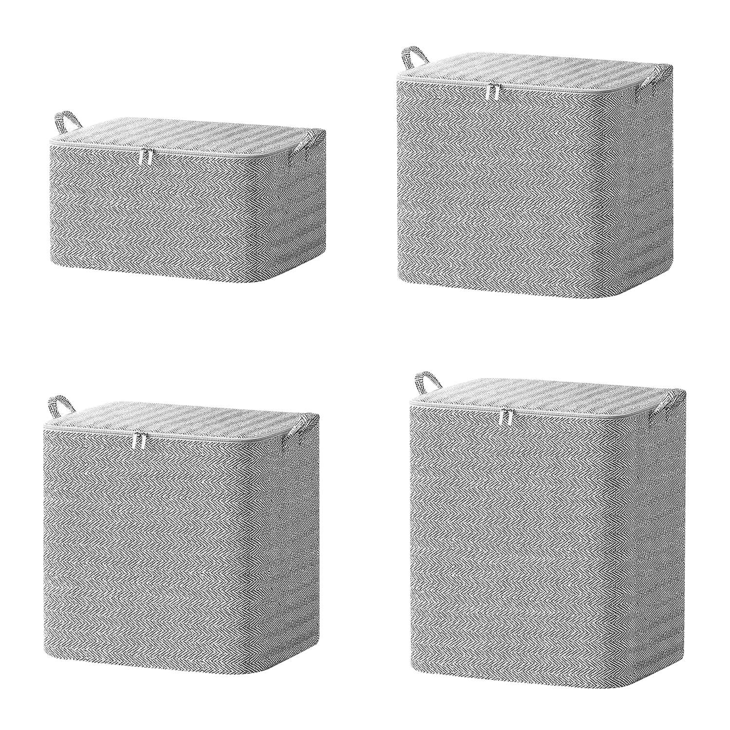 4-Pack Foldable Non-Woven Storage Bags with Zipper Lid