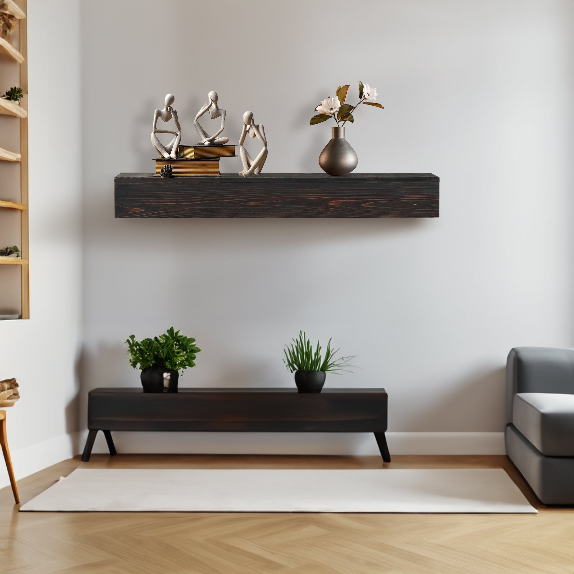 72" Rustic Wood Fireplace Mantel Shelf — Wall-Mounted, Espresso