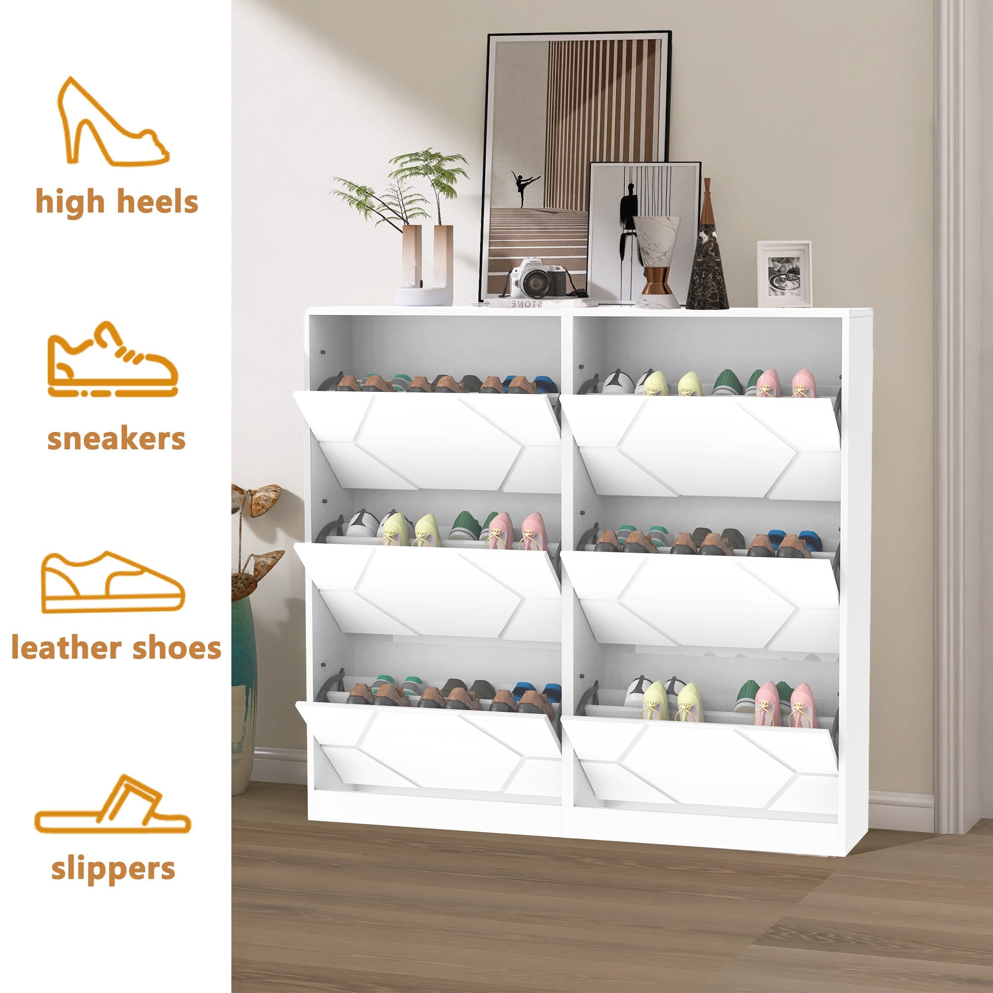 6-Tier Vertical Shoe Storage Cabinet with Carved Panels
