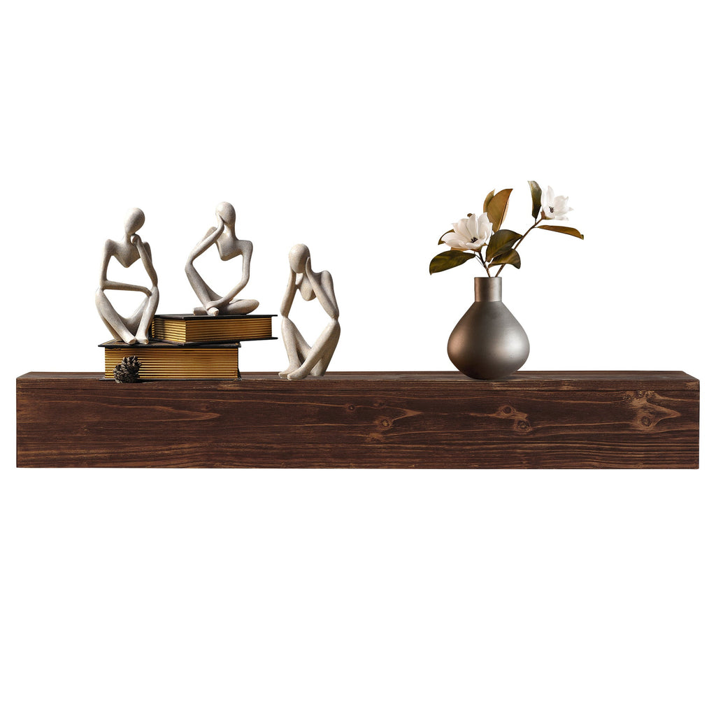 60" Rustic Wood Fireplace Mantel Shelf — Wall-Mounted, Espresso & Solid Wood