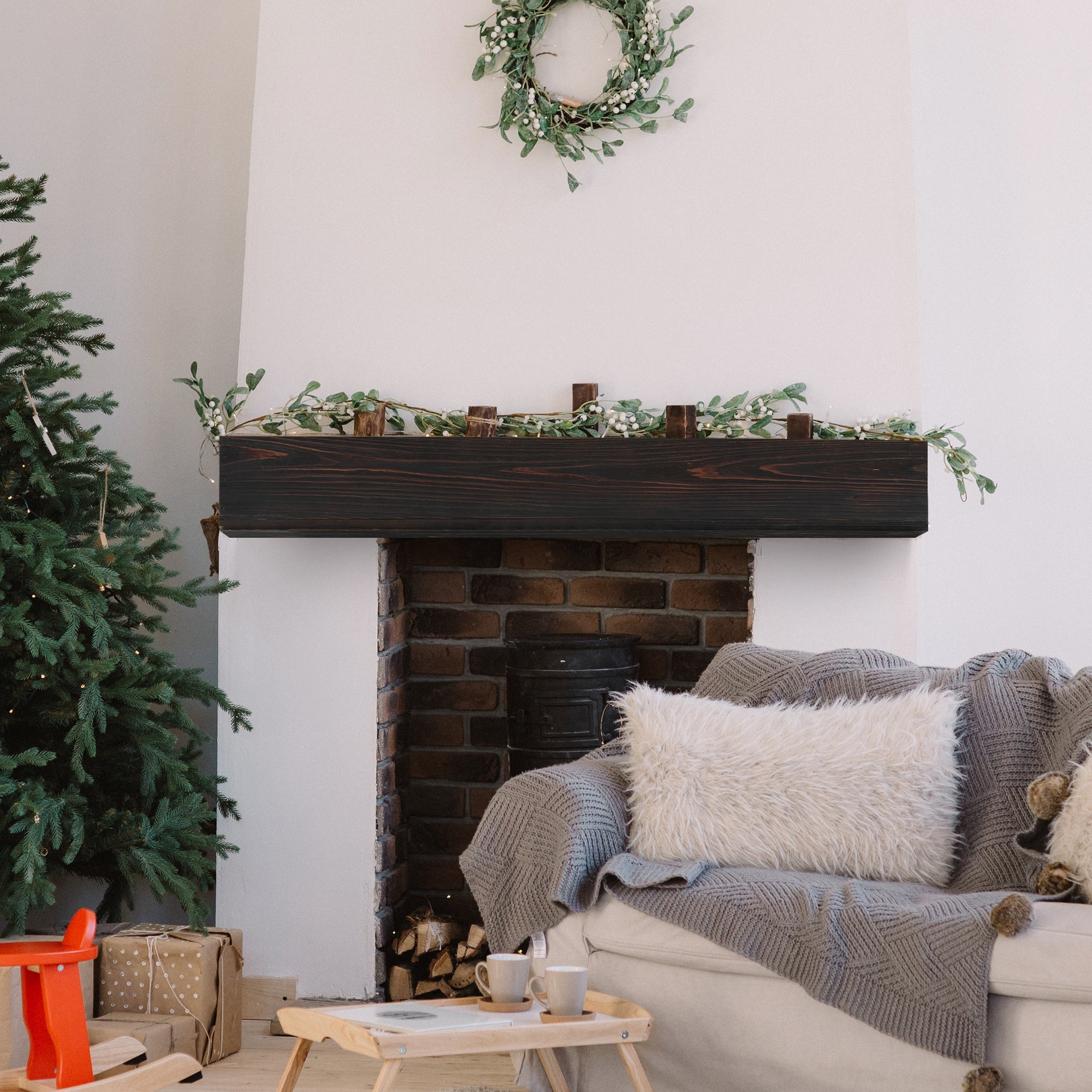 60" Rustic Wood Fireplace Mantel Shelf — Wall-Mounted, Espresso & Solid Wood
