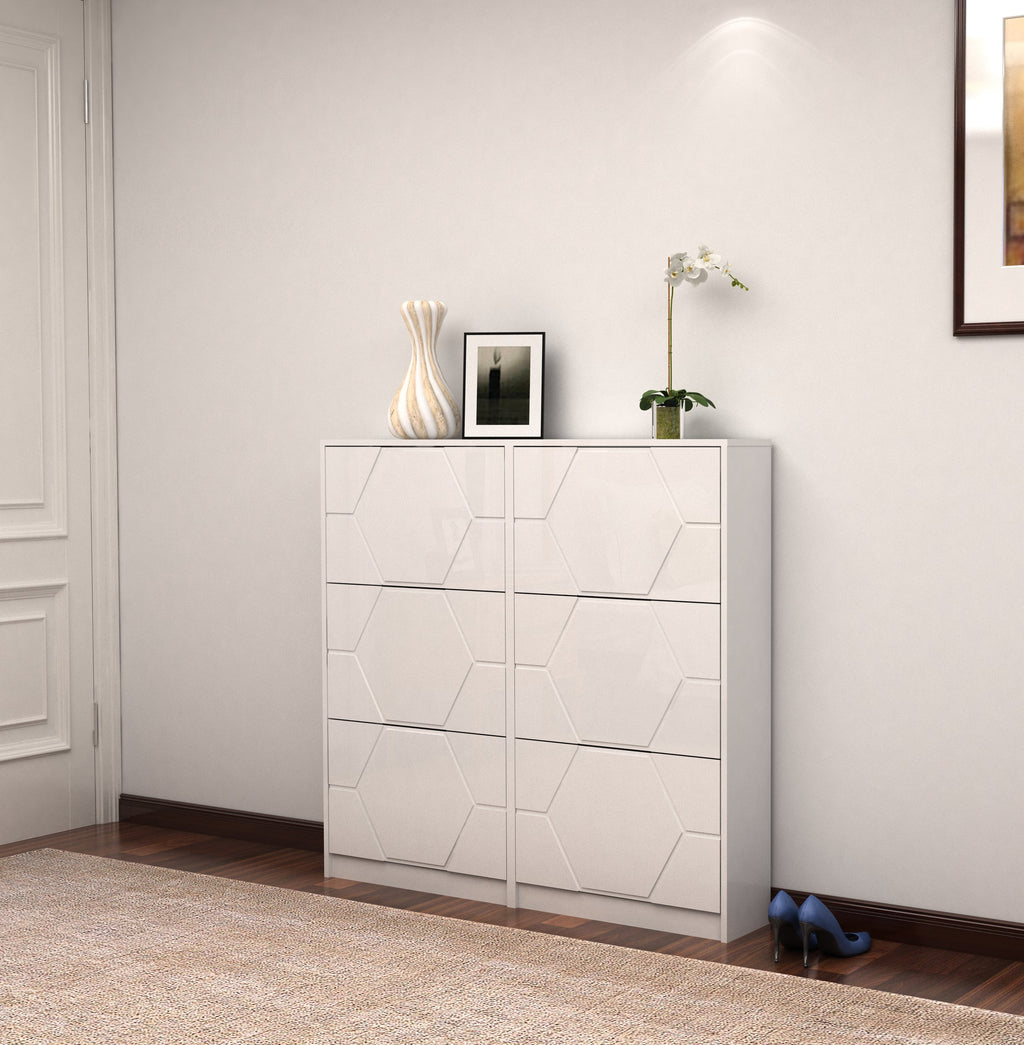 6-Tier Vertical Shoe Storage Cabinet with Carved Panels