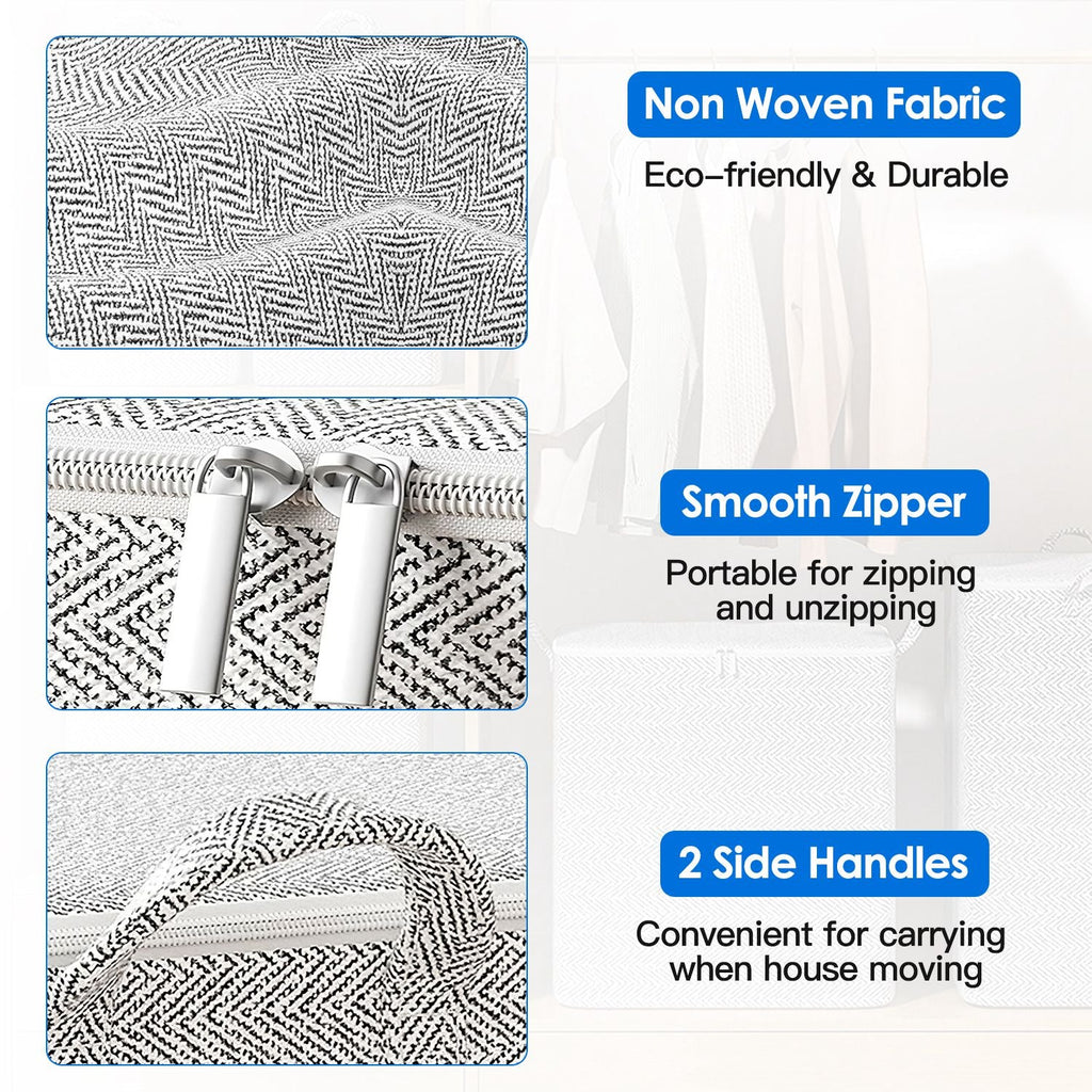 4-Pack Foldable Non-Woven Storage Bags with Zipper Lid