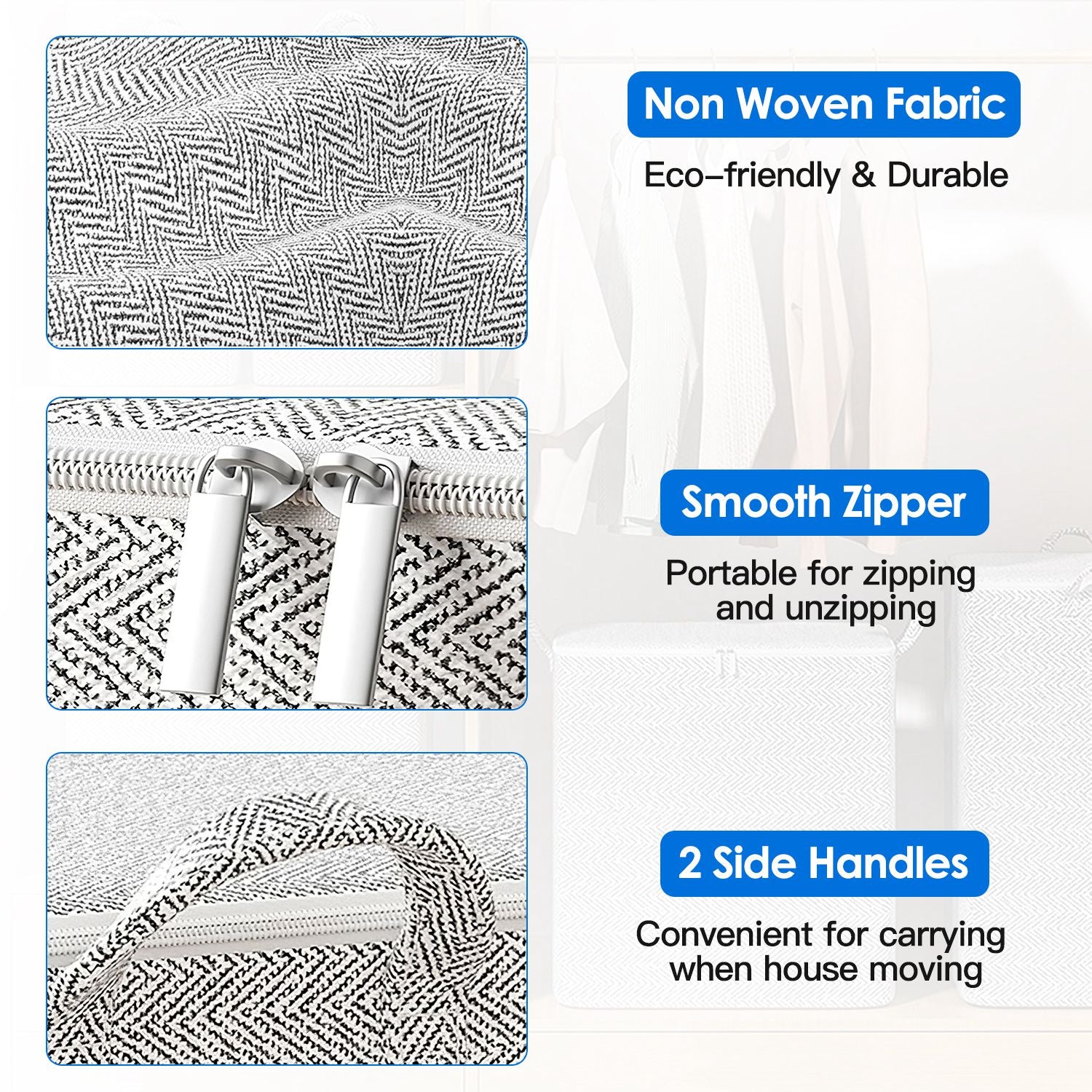 4-Pack Foldable Non-Woven Storage Bags with Zipper Lid