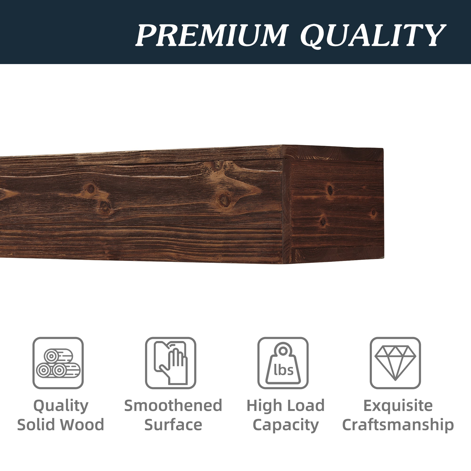60" Rustic Wood Fireplace Mantel Shelf — Wall-Mounted, Espresso & Solid Wood