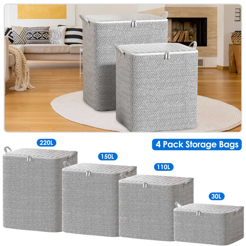 4-Pack Foldable Non-Woven Storage Bags with Zipper Lid