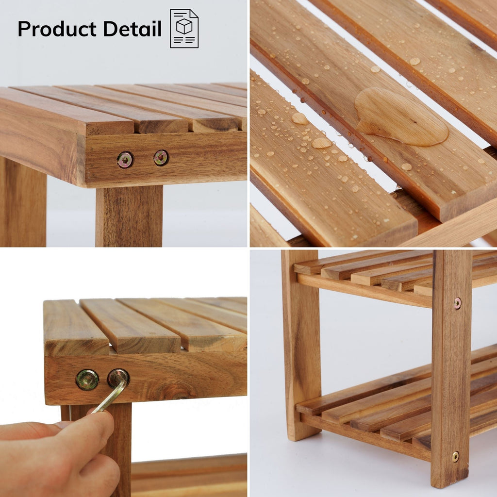 Acacia Wood Shoe Rack Bench — Holds Up to 200 lbs