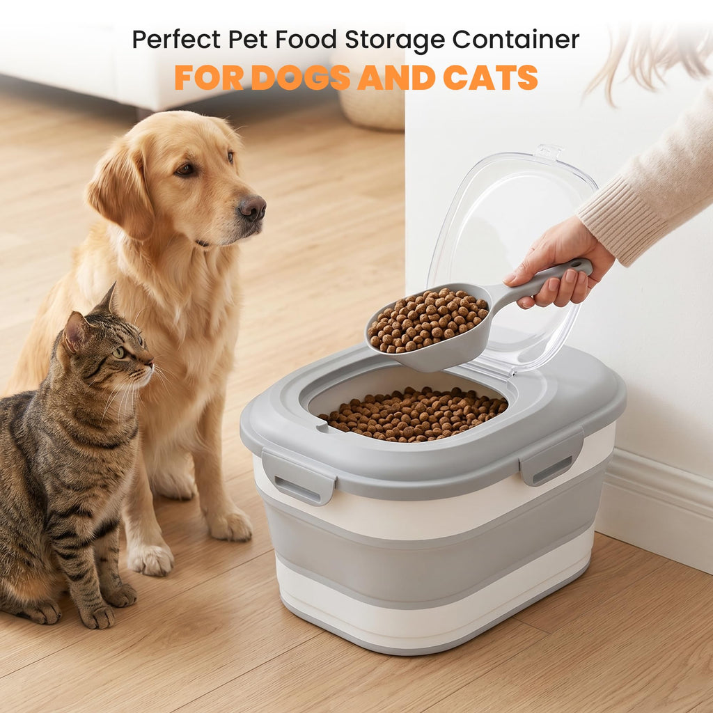 Collapsible Pet Food Storage Container with Wheels & Clear Window