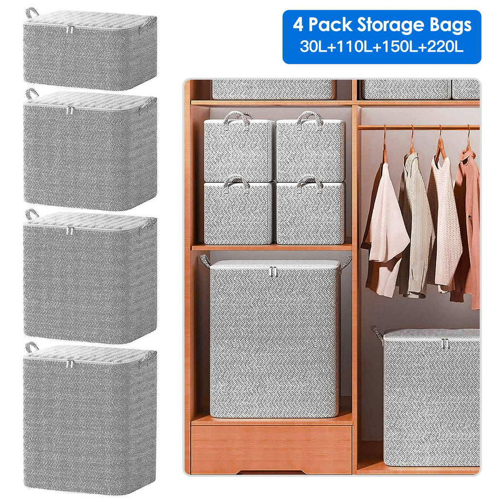 4-Pack Foldable Non-Woven Storage Bags with Zipper Lid