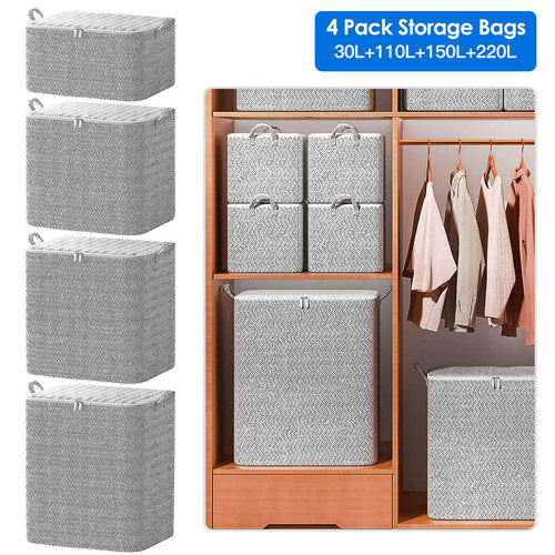 4-Pack Foldable Non-Woven Storage Bags with Zipper Lid