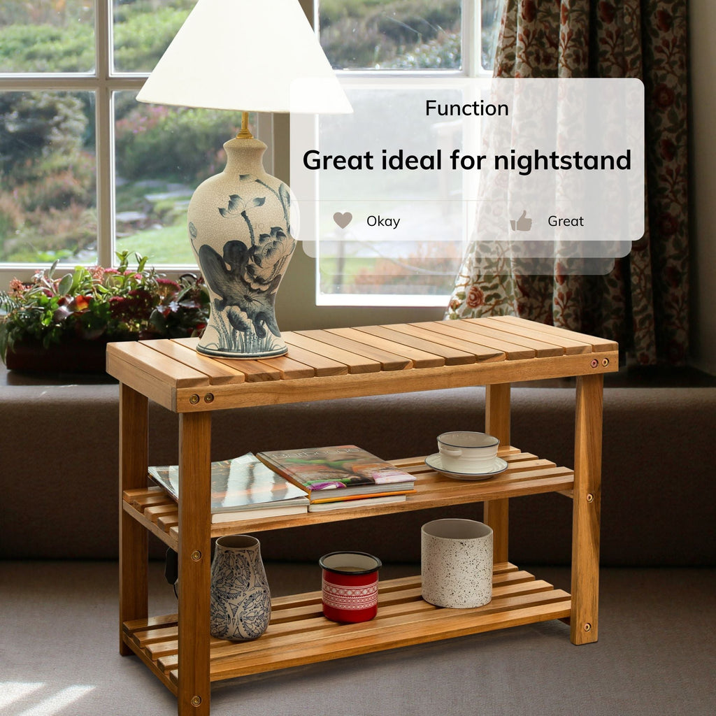 Acacia Wood Shoe Rack Bench — Holds Up to 200 lbs