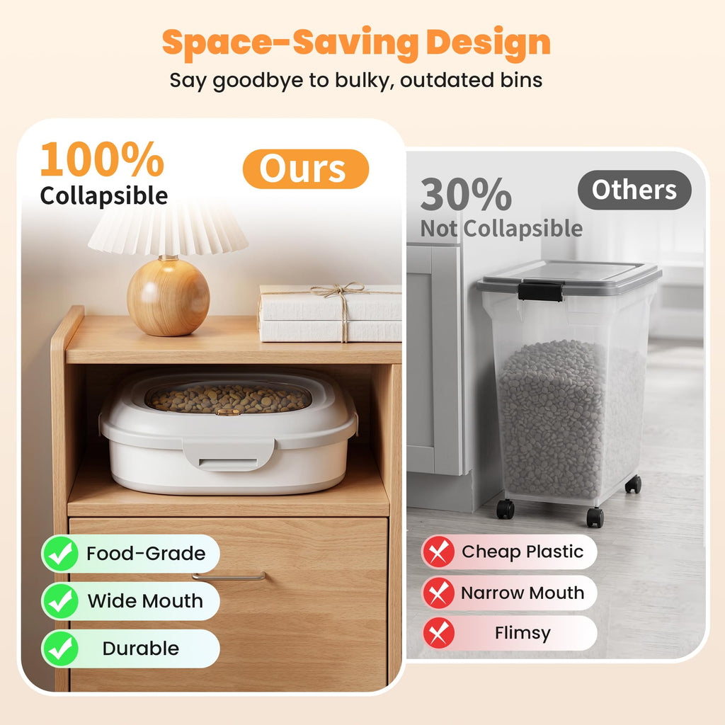 Collapsible Pet Food Storage Container with Wheels & Clear Window
