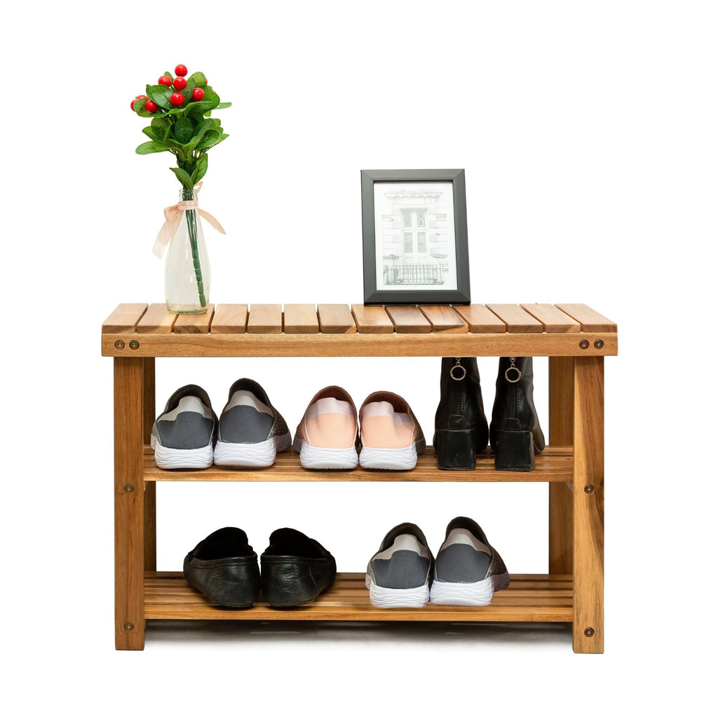 Acacia Wood Shoe Rack Bench — Holds Up to 200 lbs